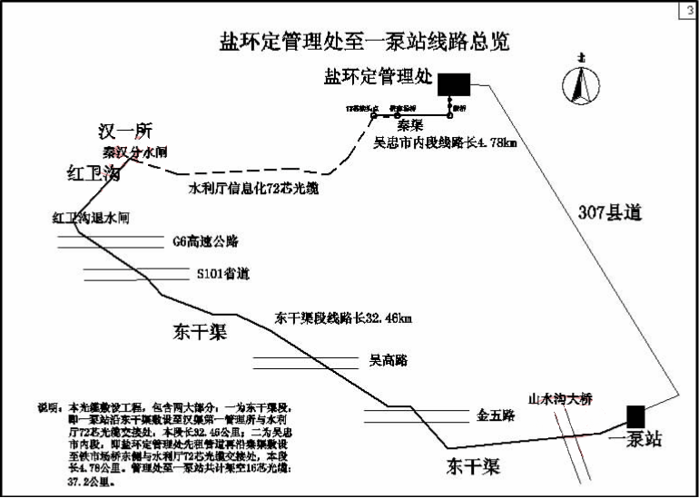 盐环定管理处至一泵站线路总览